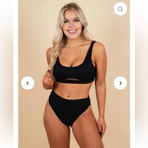 Black two piece high waisted bathing suit from blushing brunette.